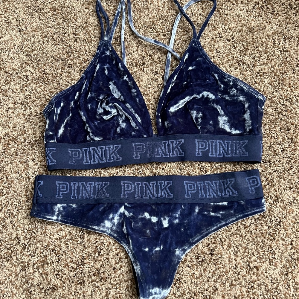 Victoria’s Secret Pink - blue velvet bralette and thong